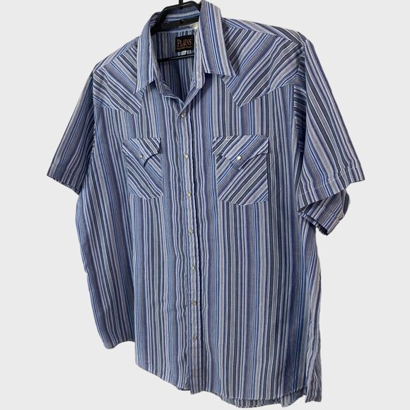 Vintage Plains Western Snap Button Short-Sleeve Shirt Men's 2X Blue Multi-Stripe - Picture 2 of 10